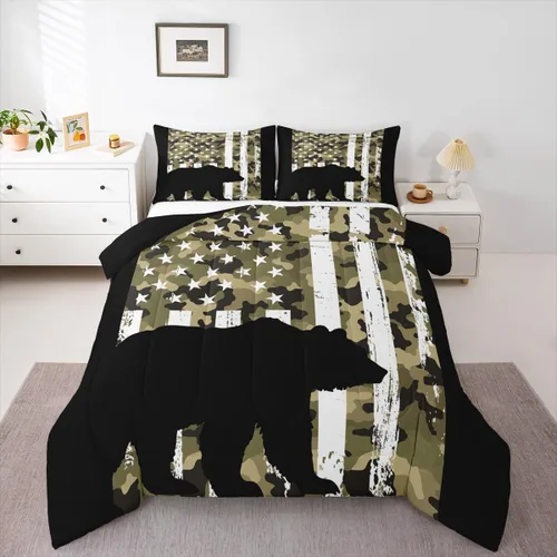 Miniatura 28 de Erosebridal Juego de ropa de cama de oso marrón, juego de edredón de animales de safari en el bosque, acuarela con relleno de edredón de vida