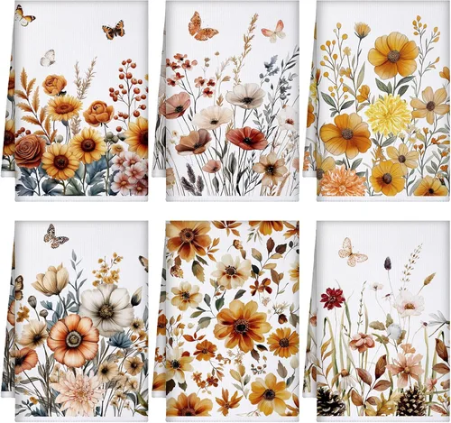 Miniatura 16 de Geyoga 6 toallas de cocina florales de primavera, flamenco, toallas de mano, girasol, margarita, flores silvestres, paños de té para primavera