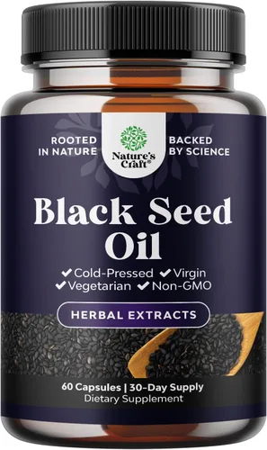 Cápsulas veganas de aceite de semilla negra – Cápsulas de aceite de semilla de comino negro prensado en frío Nigella Sativa con Omega 3 6 9