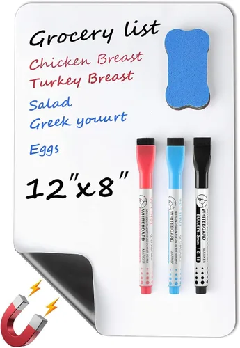 MaxGear Pequeña hoja magnética de borrado en seco para refrigerador, pizarra blanca de nevera para cocina, organizador y planificador de pizarra