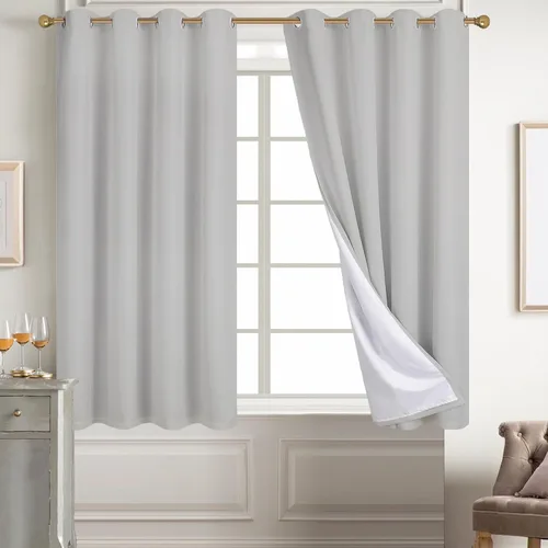 Miniatura 53 de Diraysid Cortinas 100% opacas de lino beige para dormitorio, con ojales, aislamiento térmico, cortinas de oscurecimiento de habitación