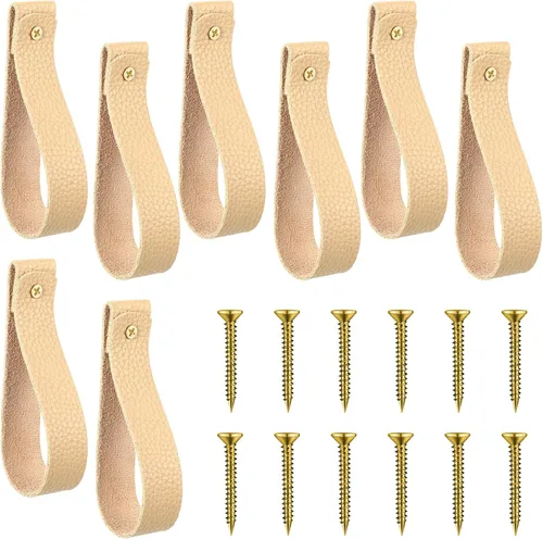Bucherry 8 ganchos de pared de cuero con tornillos, barra de cortina, correas para colgar en la pared, soporte para toallas, asa para manija de