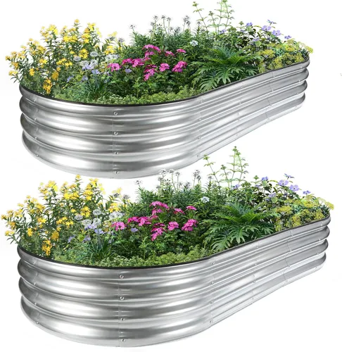 Miniatura 8 de JERIA Cama de Jardín Elevada, Galvanizada Elevada 2 PCS 2×2×1ft Cajas de Plantación para Exteriores con Fácil Montaje, Cama de Jardín Redonda