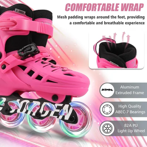 Miniatura 2 de Patines en línea para niños, niñas y niños, 4 tamaños ajustables con ruedas de luz completa para mujeres y hombres, carcasa exterior duradera