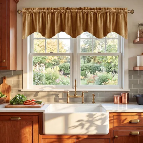 Miniatura 53 de StangH Cortinas decorativas de lujo, cenefa azul con bloqueo de luz, cenefa festoneada para ventana pequeña con bolsillo sólido para barra, cortina
