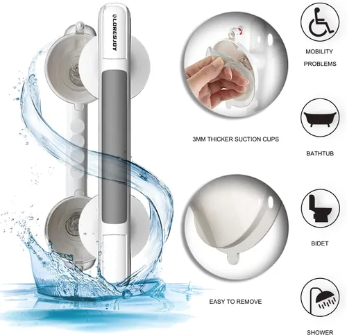 Miniatura 5 de Asas de ducha para succión de ancianos, paquete de 2 barras de agarre para bañeras y duchas, barras de agarre de succión para ducha, barras de ducha