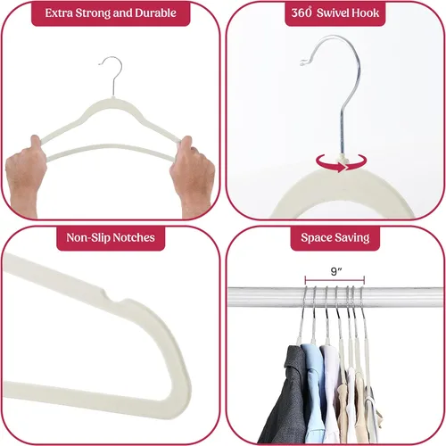 Miniatura 4 de LDC - Perchas de terciopelo blanco, paquete de 30 – Percha de fieltro antideslizante de alta calidad para armario, perchas de fieltro resistentes