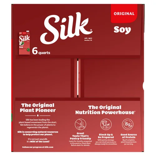 Miniatura 9 de Silk Leche de soja estable, original, sin lácteos, vegana, verificada por proyecto sin OMG, 1 cuarto de galón (paquete de 6)