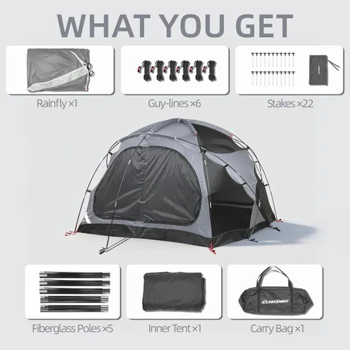Miniatura 8 de EchoSmile Tiendas de campaña para camping, tienda impermeable a prueba de viento con múltiples postes, tienda de campaña de cúpula amplia para 3-5