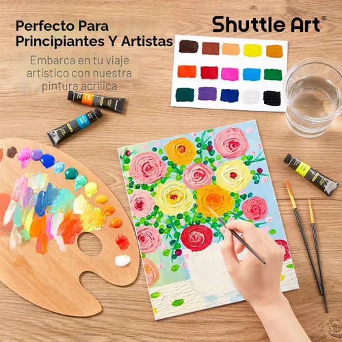 Miniatura 6 de Shuttle Art Juego de pintura acrílica, tubos de 15 x 0.4 fl oz, calidad de artista, pigmentos ricos no tóxicos, colores perfectos para niños