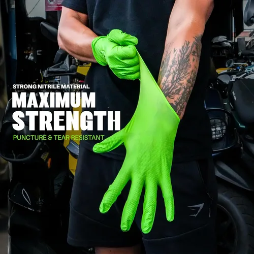 Miniatura 2 de GRIPXX Herkules Grip guantes de nitrilo verde de alta resistencia de 8 mil, textura de diamante 3D elevada - libres de látex y polvo - industriales