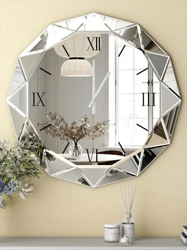 SHYFOY Reloj de pared decorativo, reloj grande de 24 pulgadas con espejo para pared, reloj moderno de plata con movimiento silencioso, relojes de