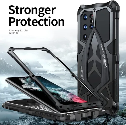 Miniatura 6 de Funda Samsung Galaxy S22 Ultra 5G de protección de grado militar de 360 grados, a prueba de golpes, inastillable, metal y silicona integrados, Nior