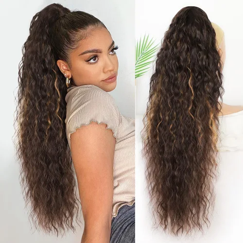 Miniatura 8 de ALXNAN Cola de caballo con clip de garra, extensión de cola de caballo marrón oscuro de 26 pulgadas para mujer, extensiones de cabello sintético