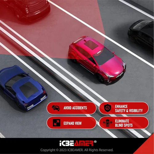 Miniatura 5 de Espejo retrovisor ICBEAMER de 9.4 pulgadas con clip Tinte azul convexo, vidrio panorámico de gran angular HD, antirreflejo, ajuste universal