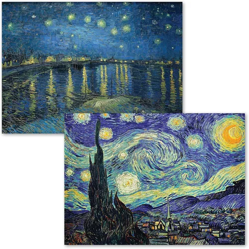 Vincent Van Gogh - La noche estrellada 1889 y la noche estrellada sobre el ródano por Vincent Van Gogh - Póster impreso (laminado, 18 x 24 pulgadas)