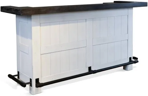 Miniatura 6 de Pemberly Row - Unidad de barra de madera estilo granja de 78" con pasamanos, estantes ajustables, estante para vinos removible, almacenamiento