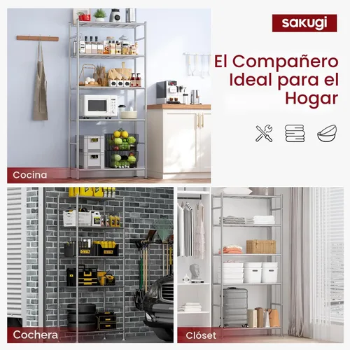 Miniatura 6 de Sakugi Estantes de almacenamiento - Organizador de estantes de 5 niveles, estantería de garaje resistente con patas niveladoras, organizador
