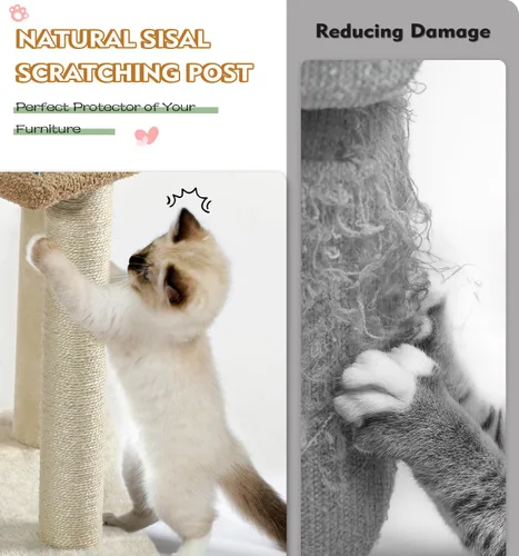 Miniatura 6 de Made4Pets - Árbol para gatos, torre de gato con alfombra gris para gatos de interior, lindo condominio de madera para gatitos con poste para rascar