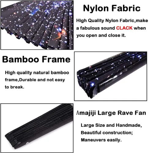 Miniatura 4 de Abanico grande plegable de mano para mujeres/hombres, abanicos de mano chinease/japonés de bambú y tela de nailon, perfecto para refrescar, bailar
