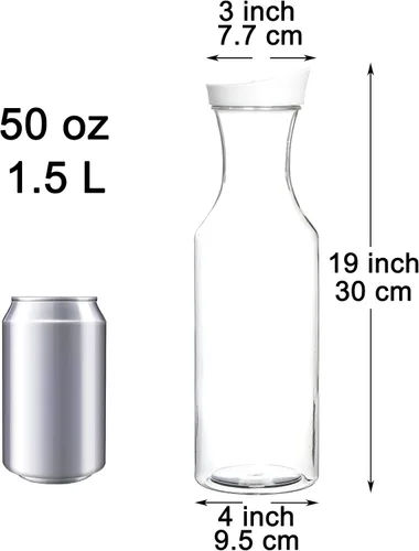 Miniatura 4 de Youngever Paquete de 2 jarras de plástico de 50 onzas, jarra de agua transparente reutilizable, recipientes para bebidas con tapas