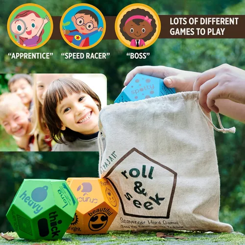 Miniatura 5 de Rivajam Búsqueda del tesoro para niños de 4 a 8 años, niños pequeños y familiares con dados, juegos educativos de naturaleza para exteriores e