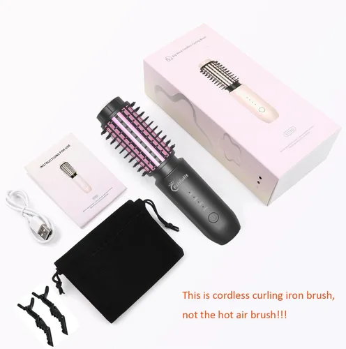 Miniatura 9 de Cepillo de rizador de pelo inalámbrico, mini rizador de pelo inalámbrico de 1.5 pulgadas, cepillo de rizador de viaje 3 en 1, peine alisador de pelo