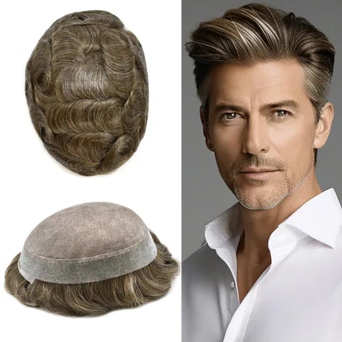 Miniatura 16 de Tupé para hombres, piezas de cabello humano real, sistema de unidades de cabello natural, línea capilar natural, pieza de repuesto para hombres