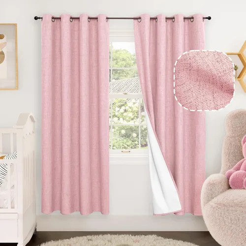 Miniatura 92 de Cortinas Opacas de Lino Azul Bebé para Guardería de 40 Pulgadas de Largo, 2 Paneles, Cortinas Cortas con Aislamiento Térmico Boho de Bloqueo Total