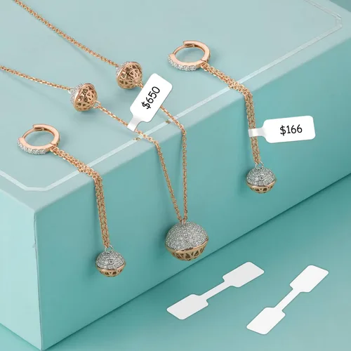 Miniatura 6 de 1000 etiquetas de precio de joyería, rollo para etiquetas de exhibición de collares, anillos, etiquetas de identificación autoadhesivas en blanco
