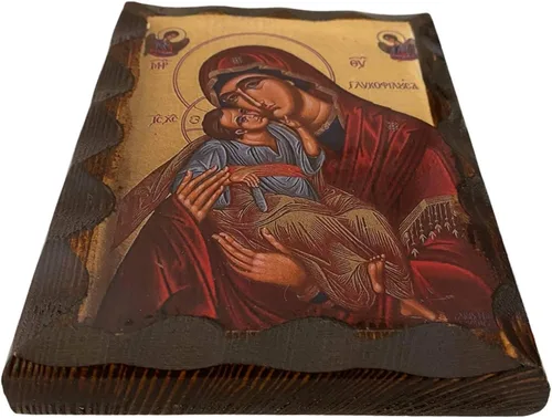Miniatura 3 de Icono de madera ortodoxa griega griega hecha a mano de la Virgen María Glykofilousa (16 X 4.7 in o 6.3 X 4.7 in) Madera maciza