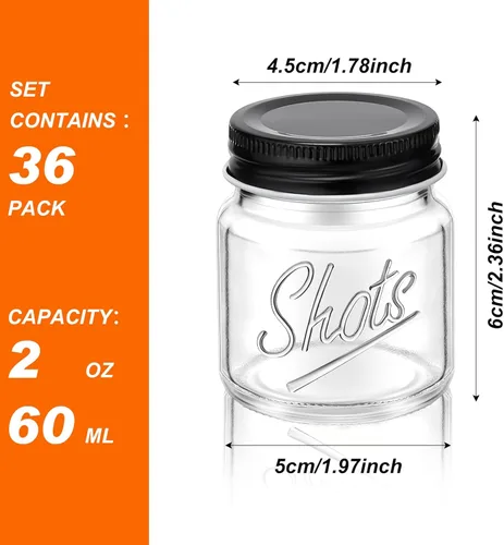 Miniatura 2 de Tessco - 36 vasos de chupito con tapas, aptos para lavavajillas, 2 onzas, para despedidas de soltera, bodas, fiestas, bares, bebidas, hogar, Negro