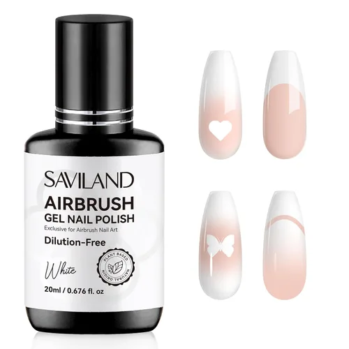 SAVILAND Esmalte de uñas de gel para aerógrafo sin dilución: sin hema, 0.7 fl oz, sin obstrucción, para aerógrafo blanco, sin acetona, para colores