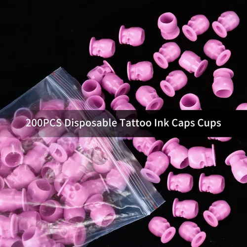 Miniatura 6 de 200 tapas de tinta desechables para tatuaje, vasos de tinta de tatuaje de calavera de plástico con base, vasos de tinta de pigmento de maquillaje