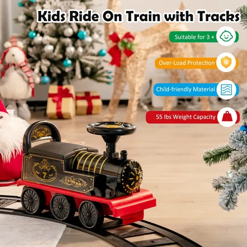 Miniatura 9 de Costzon Juguetes para montar, tren eléctrico de 6 V con pistas, asiento de almacenamiento, luces intermitentes y música, respaldo, dispositivo