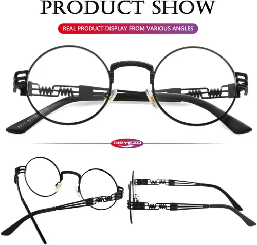 Miniatura 5 de AIEYEZO Gafas de sol redondas steampunk Circle Lennon Hippie, marco de metal, lente de bloqueo UV 100%