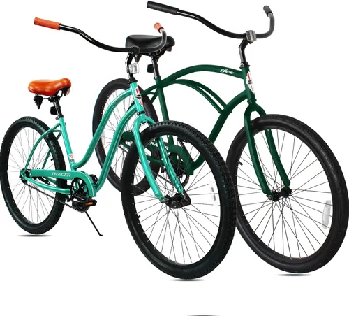 Tracer Bicicleta de crucero de playa para adultos, ruedas de 26 pulgadas, freno de montaña de una sola velocidad, bicicleta doble para mujeres, M&F
