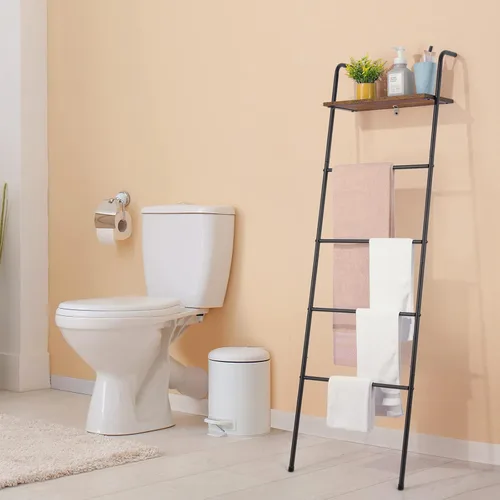 Miniatura 7 de Escalera para Mantas de 5 Niveles Apoyada en la Pared con Estante Escalera Decorativa para Mantas Estante de Metal Escalera Inclinada para Toallas