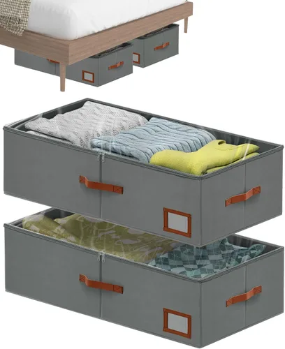 Miniatura 8 de Contenedores de almacenamiento de 4 pulgadas para debajo de la cama, paquete de 2 contenedores grandes de almacenamiento debajo de la cama con tapa