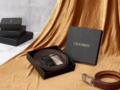 Miniatura 6 de CHAOREN Cinturones de trinquete para hombre, paquete de 2 Cinturón de cuero para hombre de 1 38 pulgadas en caja de regalo, satisface casi