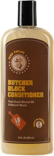 John Taylor Butcher Block Conditioner aceite mineral y ceras naturales de calidad alimentaria, 12 onzas líquidas, 355 mililitros