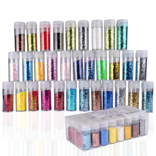 Miniatura 33 de Brillantina gruesa, 18 frascos de colores surtidos para manualidades, cuerpo, maquillaje y purpurina para uñas.