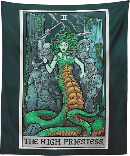 Tapiz de cartas del tarot de la alta sacerdotisa - Medusa - mitología griega decoración del hogar para colgar en la pared (60 x 50 pulgadas)