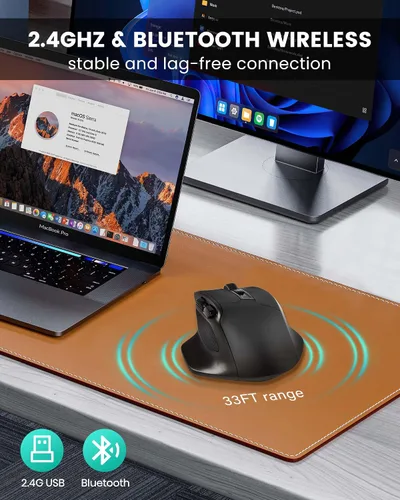 Miniatura 5 de E-YOOSO Ratón inalámbrico ergonómico cómodo con botones laterales y dongle USB, batería máxima de 4800 DPI, modo dual Bluetooth 2.4G