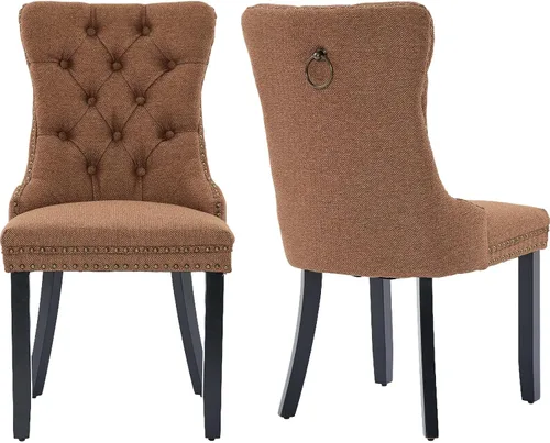 Miniatura 10 de Sillas de Comedor Juego de 4 sillas de comedor tapizadas de lino, sillas de comedor modernas de mediados de siglo, sillas de cocina y comedor