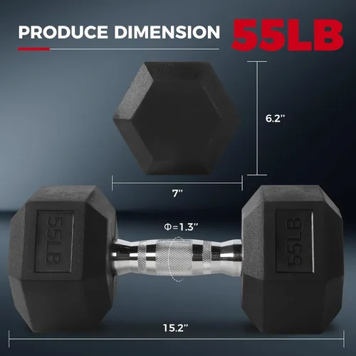 Miniatura 2 de RitFit Juego de mancuernas hexagonales recubiertas de goma con estante, 5-780 libras para entrenamiento de fuerza en el gimnasio en casa, mango