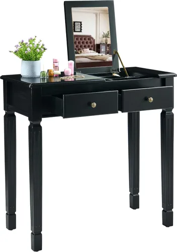 Miniatura 11 de Escritorio pequeño con juego de taburetes, mesa de tocador de maquillaje con espejo abatible y taburete tapizado, tocadores de madera maciza con 2