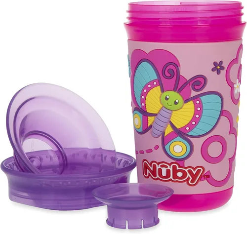 Miniatura 5 de Nuby 360 Degree Easy Sip 3D Grip Wonder Cup con funda de silicona impresa, morado, mariposa, 10 onzas