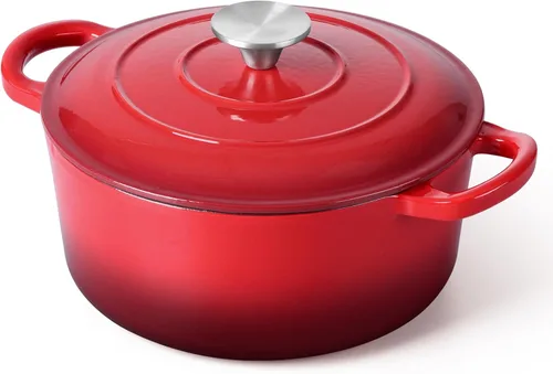 Miniatura 26 de E-far - Horno holandés de 6 cuartos de galón, esmaltado de hierro fundido con tapa, olla de cocina redonda antiadherente para Naranja