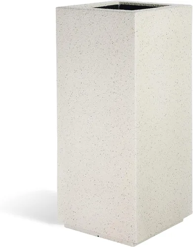 PolyStone Kensington - Maceta con pedestal, 16 x 16 x 36 pulgadas, caja alta y ligera para interiores y exteriores, para porche, resina moderna de